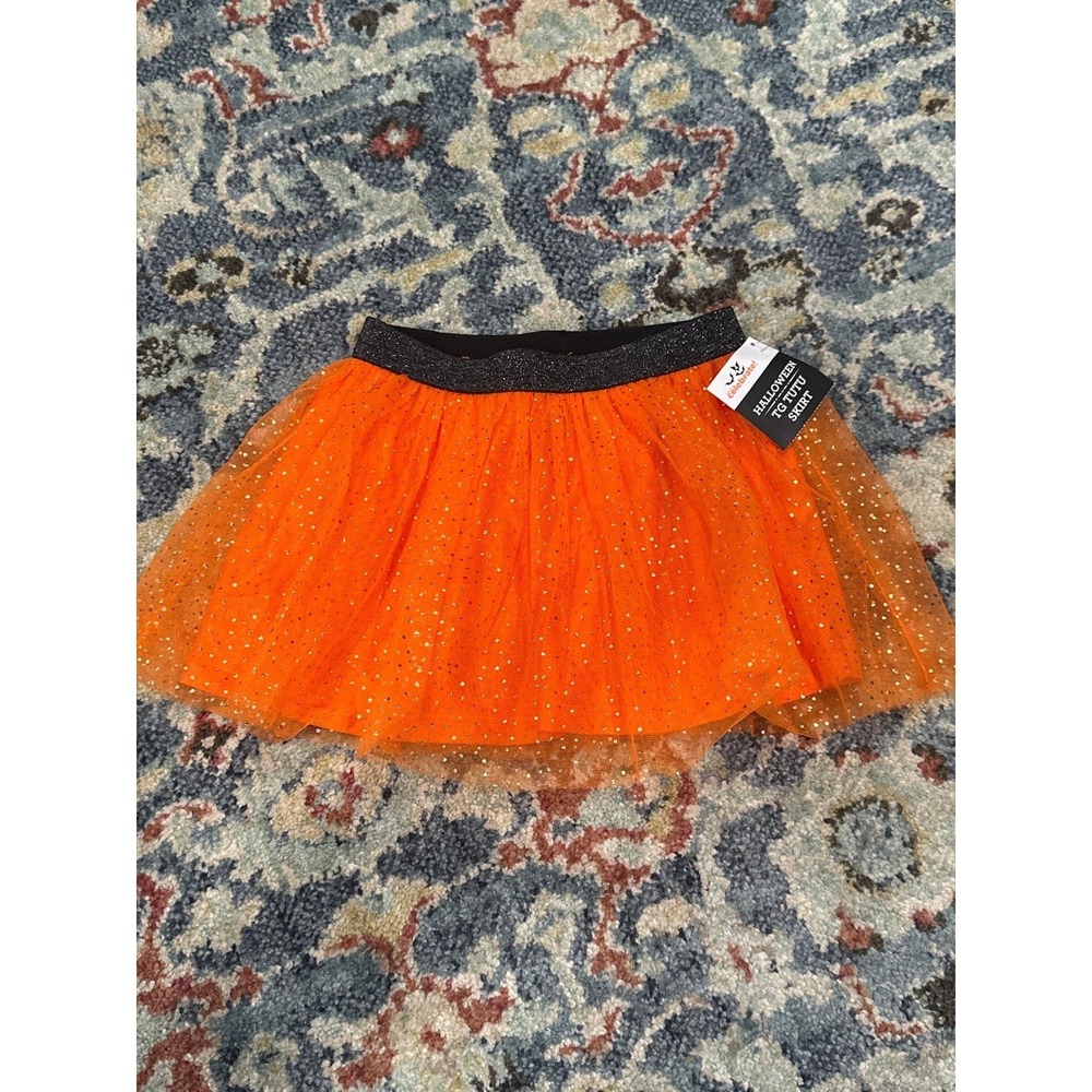 Way to Celebrate Halloween Tutu Skirt Girls 2T Orange Glitter Tulle NWT